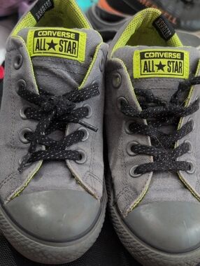 Converse Kids Gray and Neon Green Low-Top Sneakers